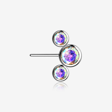 Implant Grade Titanium OneFit Threadless Triple Bubble Sparkle Front Facing Top Part-Aurora Borealis